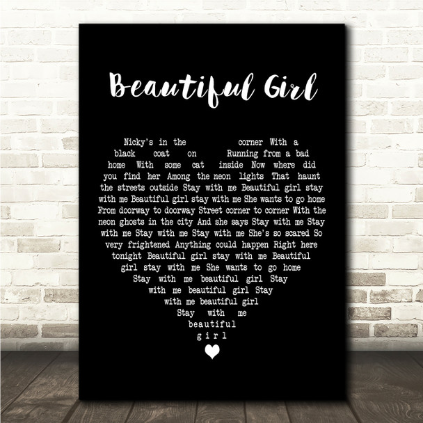 INXS Beautiful Girl Black Heart Song Lyric Wall Art Canvas Framed Print