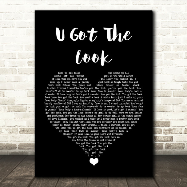 Prince U Got The Look Black Heart Song Lyric Quote Music Print
