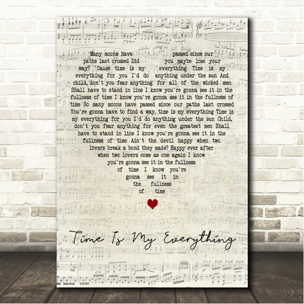 Ian Brown Time Is My Everything Script Heart Song Lyric Wall Art Canvas Framed Print