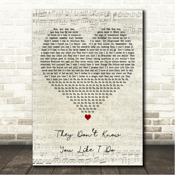 Imagine Dragons They Dont Know You Like I Do Script Heart Song Lyric Wall Art Canvas Framed Print