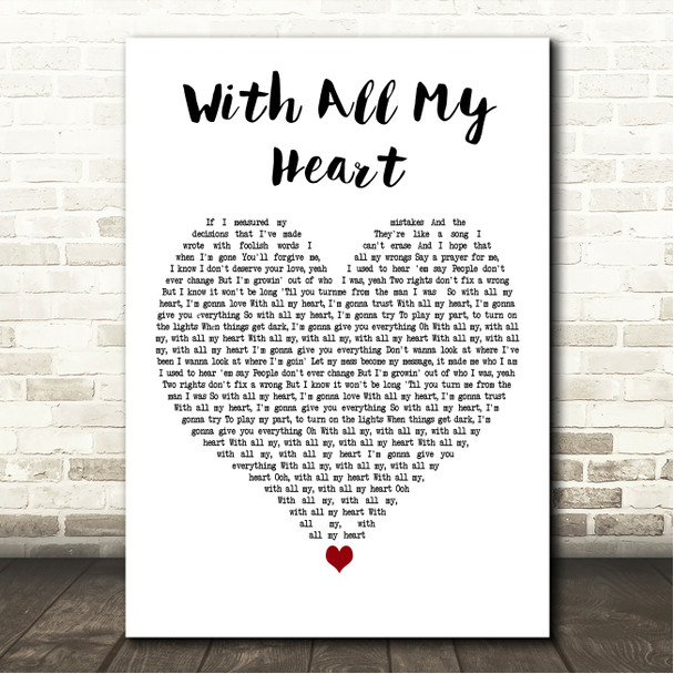ILLENIUM & JVKE With All My Heart White Heart Song Lyric Wall Art Canvas Framed Print