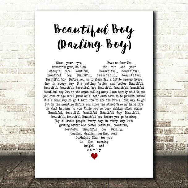 John Lennon Beautiful Boy (Darling Boy) White Heart Song Lyric Wall Art Canvas Framed Print