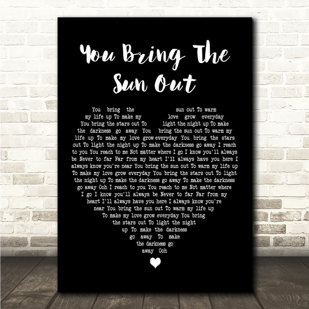 Janet kay You Bring The Sun Out Black Heart Song Lyric Wall Art Canvas Framed Print