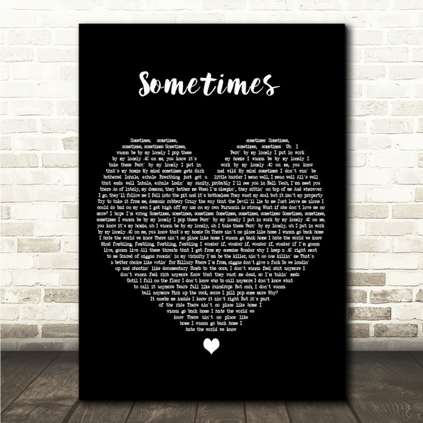 Juice WRLD Sometimes Black Heart Song Lyric Wall Art Canvas Framed Print