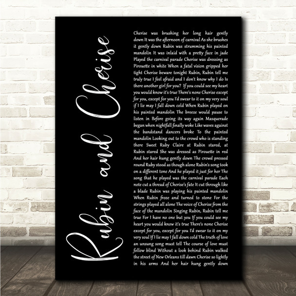 Jerry Garcia Band Rubin and Cherise Black Script Song Lyric Wall Art Canvas Framed Print