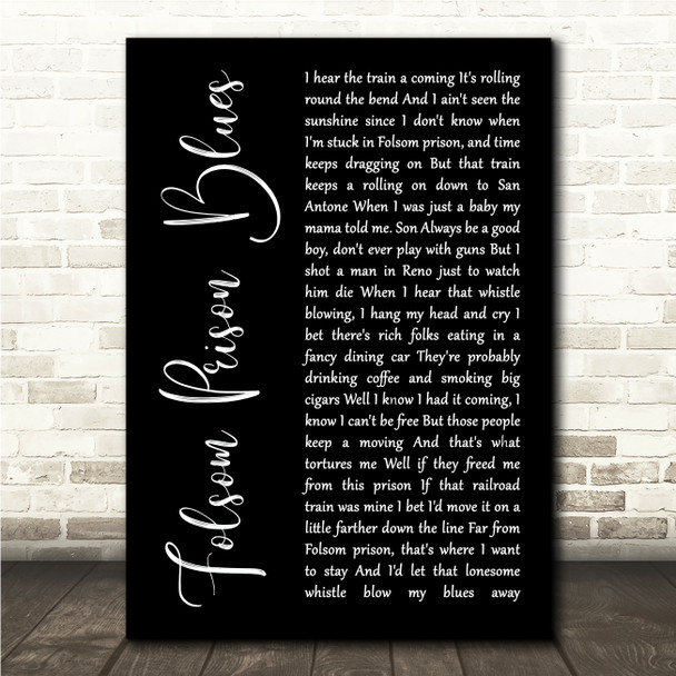 Johnny Cash Folsom Prison Blues Black Script Song Lyric Wall Art Canvas Framed Print