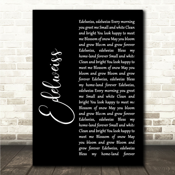 Julie Andrews Edelweiss Black Script Song Lyric Wall Art Canvas Framed Print