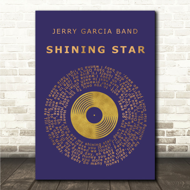 Jerry Garcia Band Shining Star Blue & Copper Gold Vinyl Record Song Lyric Wall Art Canvas Framed Print