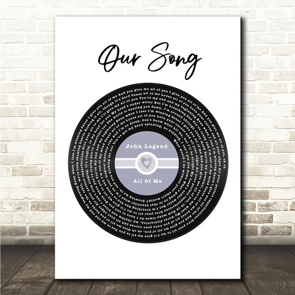 John Legend All Of Me Blue Heart Vinyl Record Song Lyric Wall Art Canvas Framed Print