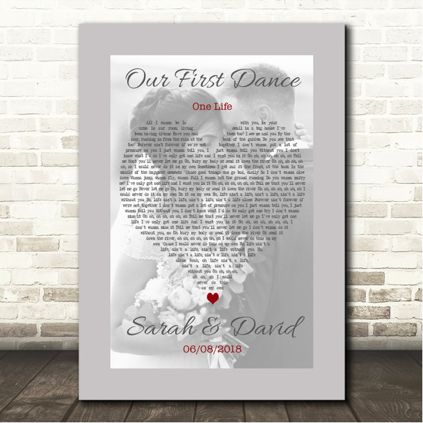 James Bay One Life Grey Border Wedding Photo First Dance Song Lyric Wall Art Canvas Framed Print