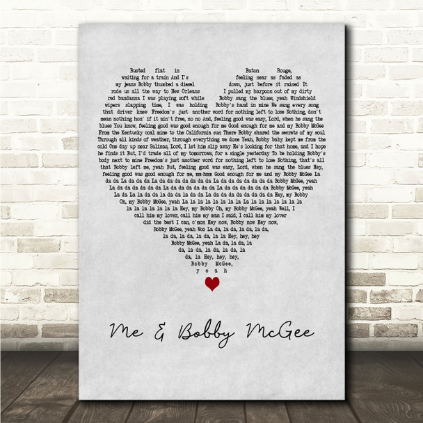 Janis Joplin Me & Bobby McGee Grey Heart Song Lyric Wall Art Canvas Framed Print