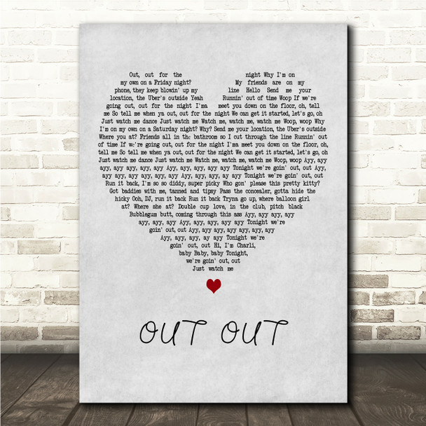 Joel Corry & Jax Jones OUT OUT Grey Heart Song Lyric Wall Art Canvas Framed Print