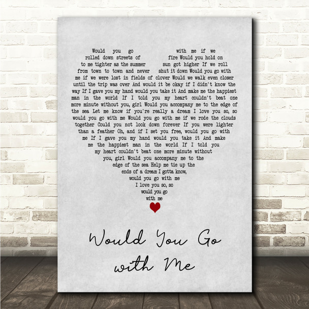 Josh Turner Would You Go with Me Grey Heart Song Lyric Wall Art Canvas Framed Print