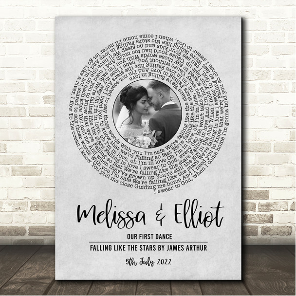 James Arthur Falling Like The Stars Grey Vinyl Record Wedding First Dance Photo Song Lyric Wall Art Canvas Framed Print