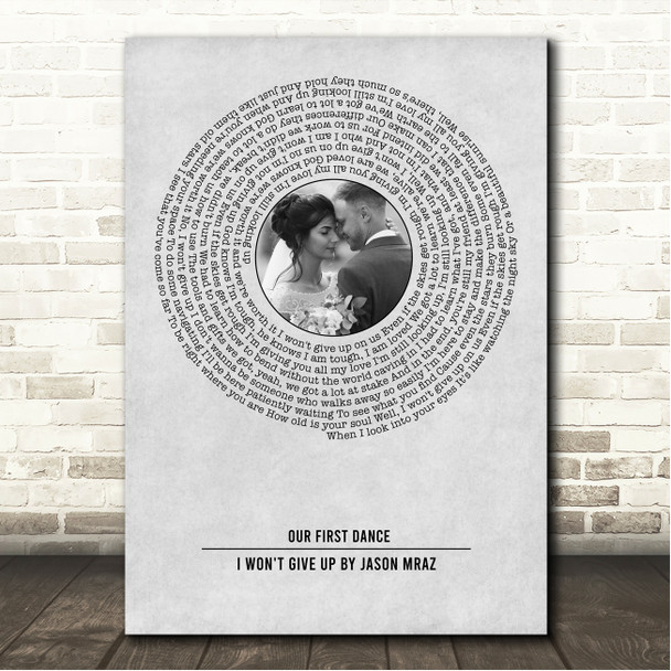 Jason Mraz I Won't Give Up Grey Vinyl Record Wedding First Dance Photo Song Lyric Wall Art Canvas Framed Print