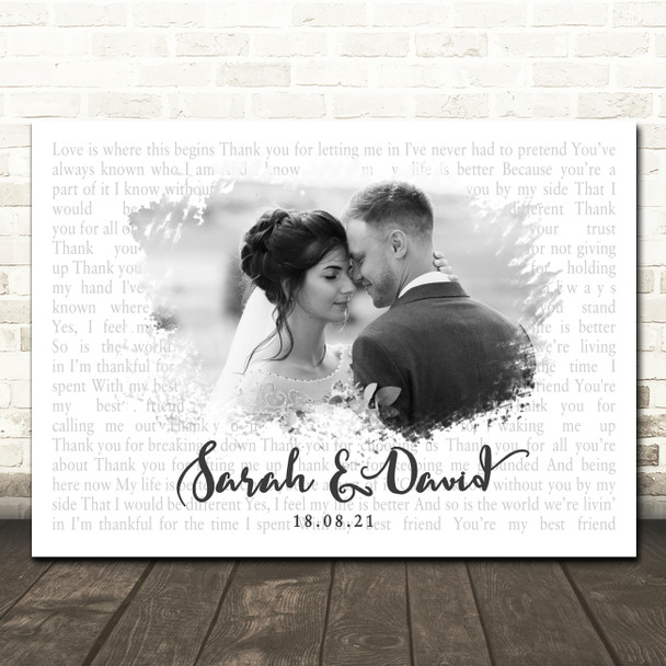 Jason Mraz Best Friend Landscape Smudge White Grey Wedding Photo Song Lyric Wall Art Canvas Framed Print