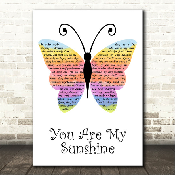 Jimmie Davis You Are My Sunshine Rainbow Butterfly Song Lyric Wall Art Canvas Framed Print