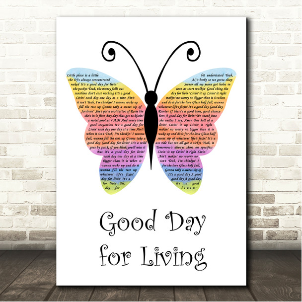 Joe Nichols Good Day for Living Rainbow Butterfly Song Lyric Wall Art Canvas Framed Print
