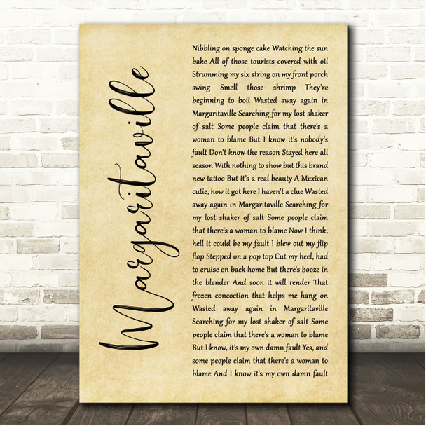 Jimmy Buffett Margaritaville Rustic Script Song Lyric Wall Art Canvas Framed Print