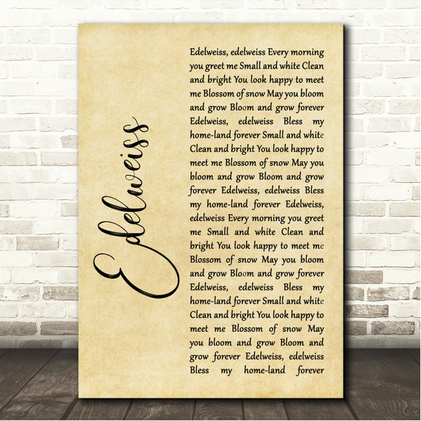 Julie Andrews Edelweiss Rustic Script Song Lyric Wall Art Canvas Framed Print