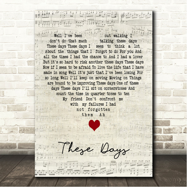 Jackson Browne These Days Script Heart Song Lyric Wall Art Canvas Framed Print