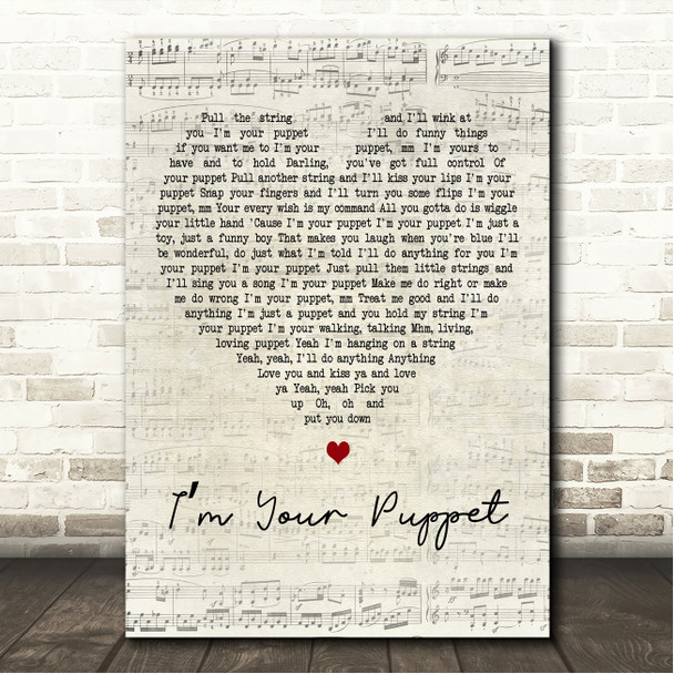 James & Bobby Purify Im Your Puppet Script Heart Song Lyric Wall Art Canvas Framed Print