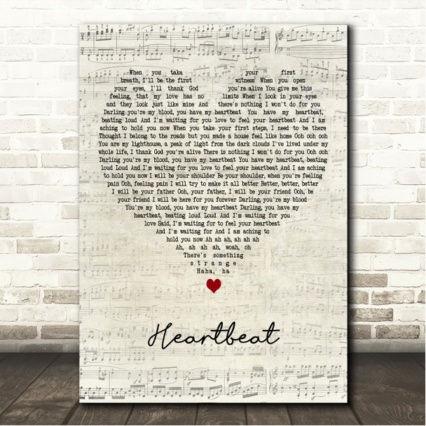 James Arthur Heartbeat Script Heart Song Lyric Wall Art Canvas Framed Print