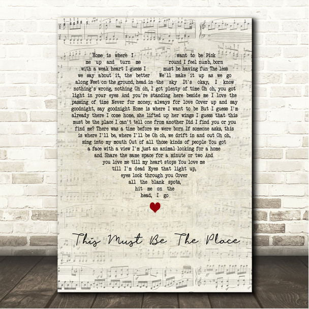 Jamie Webster This Must Be The Place Script Heart Song Lyric Wall Art Canvas Framed Print