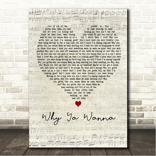 Jana Kramer Why Ya Wanna Script Heart Song Lyric Wall Art Canvas Framed Print