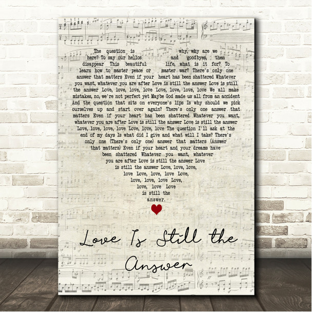 Jason Mraz Love Is Still the Answer Script Heart Song Lyric Wall Art Canvas Framed Print