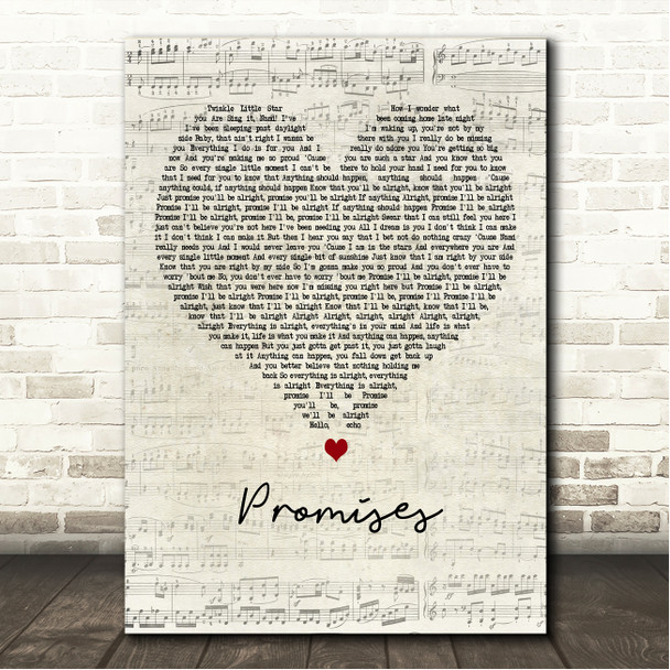Jhené Aiko Promises Script Heart Song Lyric Wall Art Canvas Framed Print