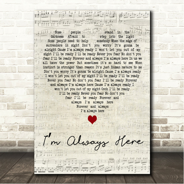 Jimi Jamison Im Always Here Script Heart Song Lyric Wall Art Canvas Framed Print