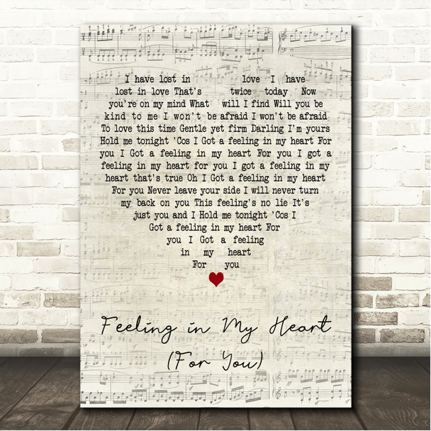 Joan Armatrading Feeling in My Heart (For You) Script Heart Song Lyric Wall Art Canvas Framed Print