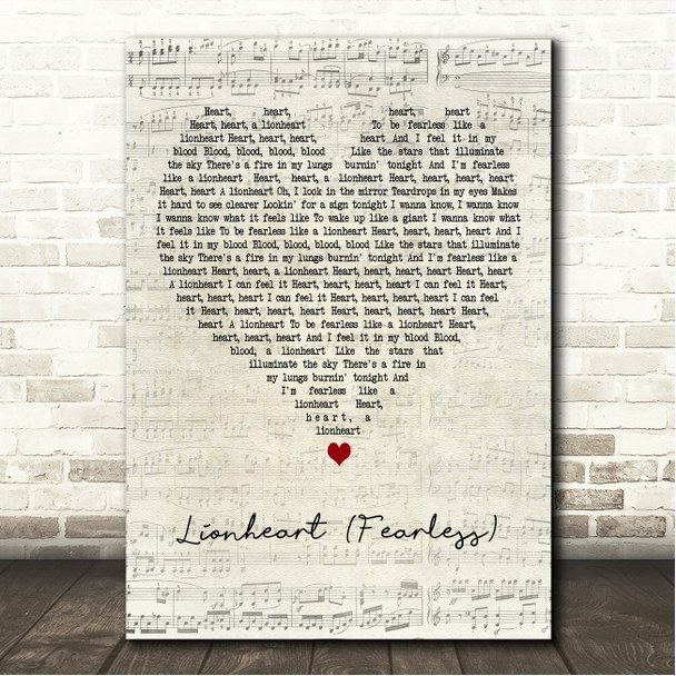 Joel Corry & Tom Grennan Lionheart (Fearless) Script Heart Song Lyric Wall Art Canvas Framed Print