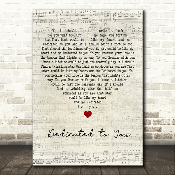 John Coltrane Dedicated to You Script Heart Song Lyric Wall Art Canvas Framed Print