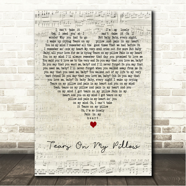 Johnny Nash Tears On My Pillow Script Heart Song Lyric Wall Art Canvas Framed Print