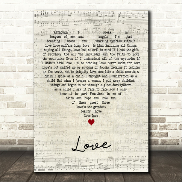 Joni Mitchell Love Script Heart Song Lyric Wall Art Canvas Framed Print