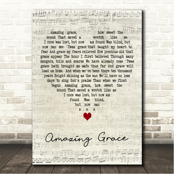 Judy Collins Amazing Grace Script Heart Song Lyric Wall Art Canvas Framed Print