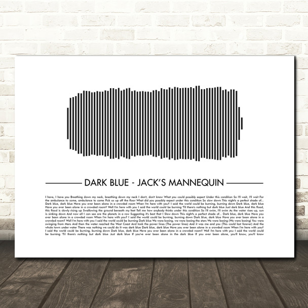 Jacks Mannequin Dark Blue Sound Wave Minimal Song Lyric Wall Art Canvas Framed Print