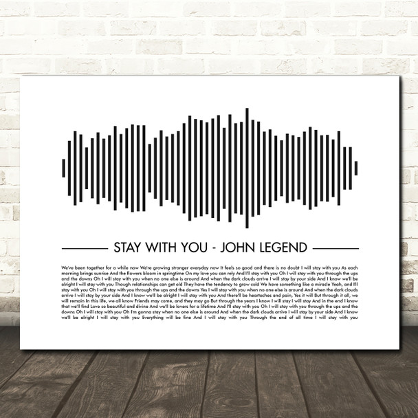 John Legend Stay With You Sound Wave Minimal Song Lyric Wall Art Canvas Framed Print