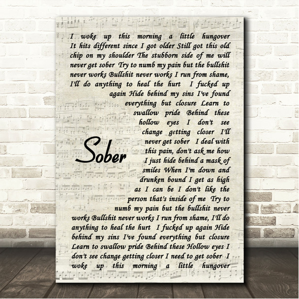 Jelly Roll Sober Vintage Script Song Lyric Wall Art Canvas Framed Print