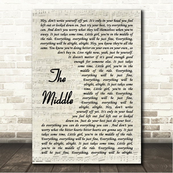 Jimmy Eat World The Middle Vintage Script Song Lyric Wall Art Canvas Framed Print