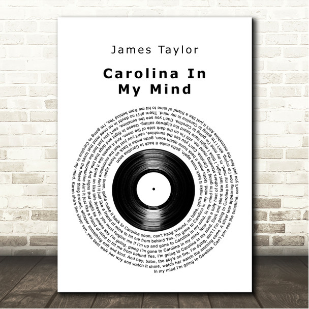 James Taylor Carolina In My Mind Vinyl Record Song Lyric Wall Art Canvas Framed Print