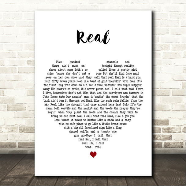 James Wesley Real White Heart Song Lyric Wall Art Canvas Framed Print