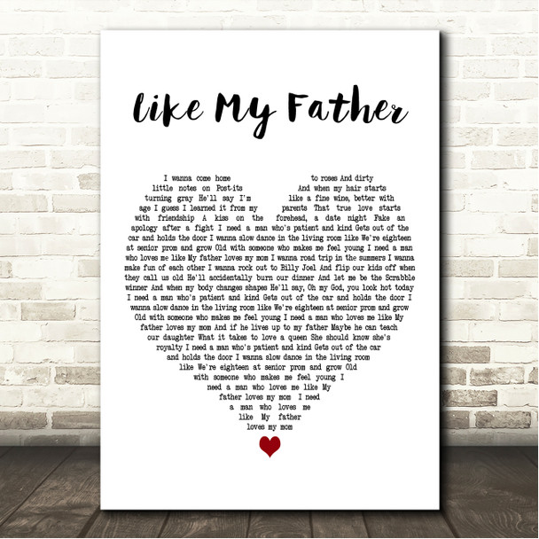 Jax (USA) Like My Father White Heart Song Lyric Wall Art Canvas Framed Print
