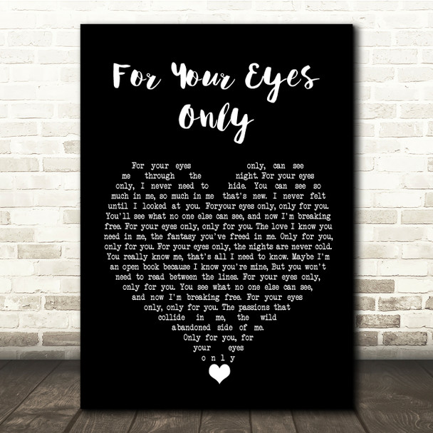 Sheena Easton For Your Eyes Only Black Heart Song Lyric Quote Music Print