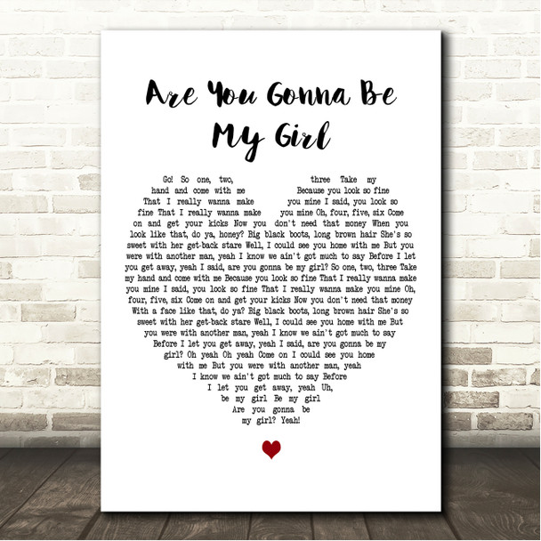 Jet Are You Gonna Be My Girl White Heart Song Lyric Wall Art Canvas Framed Print