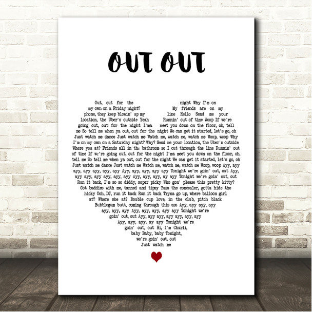 Joel Corry & Jax Jones OUT OUT White Heart Song Lyric Wall Art Canvas Framed Print