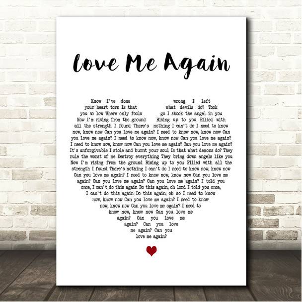 John Newman Love Me Again White Heart Song Lyric Wall Art Canvas Framed Print