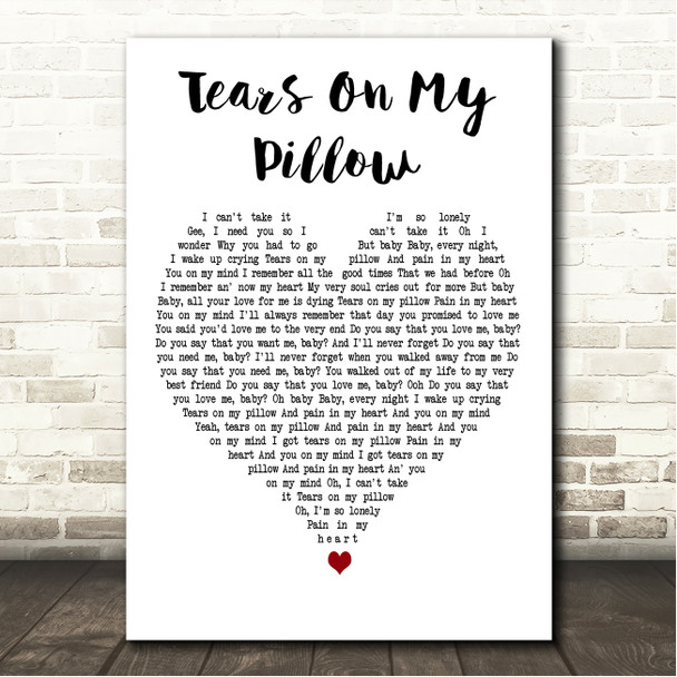Johnny Nash Tears On My Pillow White Heart Song Lyric Wall Art Canvas Framed Print